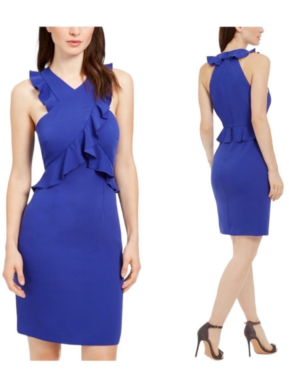 NWT Trina Turk 14 Cobalt Blue Ruffle Sheath Dress romantic feminine party fairy